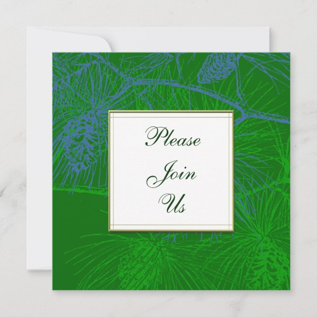 Green and Blue Pine Custom Invitation Template (Front)