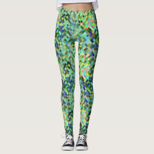 Green and Blue Pixel Pattern Leggings