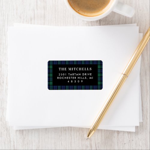 Green and Blue Plaid Holiday Return Address Label