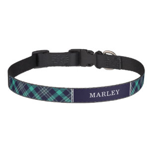 Green and Blue Plaid Pattern Personalized Pet Collar