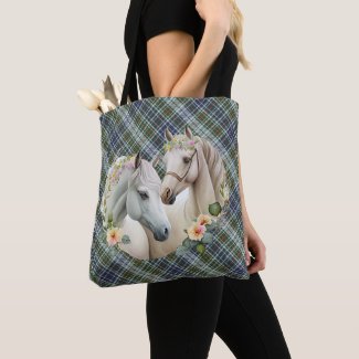 Green And Blue Plaid With Horses Tote Bag