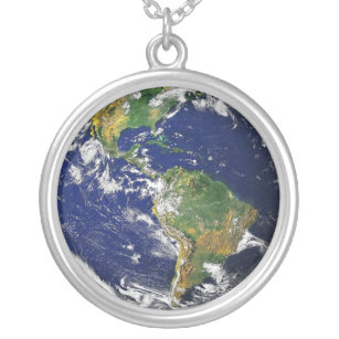 Green and blue planet Earth Silver Plated Necklace
