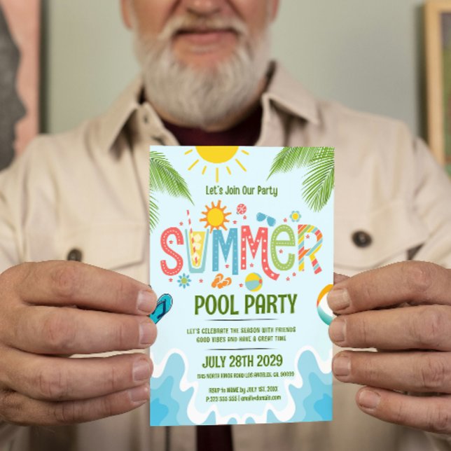 Green and blue playful summer pool party invite (Creator Uploaded)