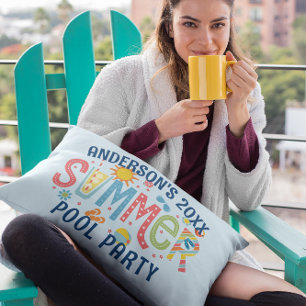 Green and blue playful summer pool party lumbar pillow