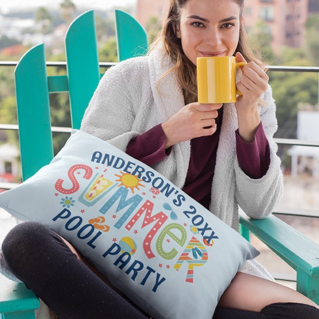 Green and blue playful summer pool party lumbar pillow (Creator Uploaded)