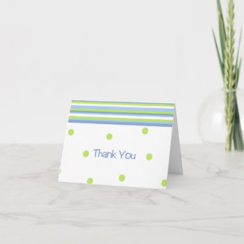 Green And Blue Polka Dot Striped Thank You Card by divadezines at Zazzle