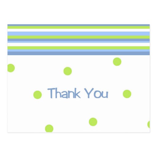 Green and blue polka dot striped thank you postcar postcard | Zazzle