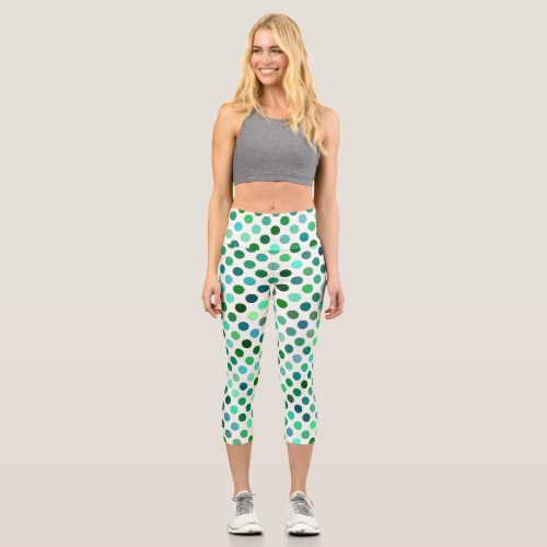 Green and Blue Polka Dots Seamless Pattern Capri Leggings