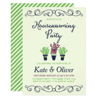 Green and Blue Potted Plants Housewarming Party Card