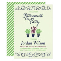 Green and Blue Potted Plants Retirement Party Card