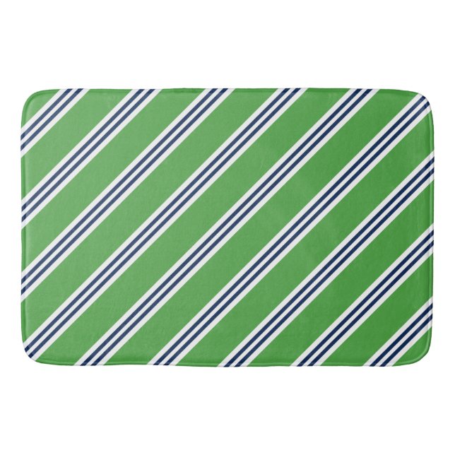 Green and Blue Preppy Stripes Bathroom Mat (Front)