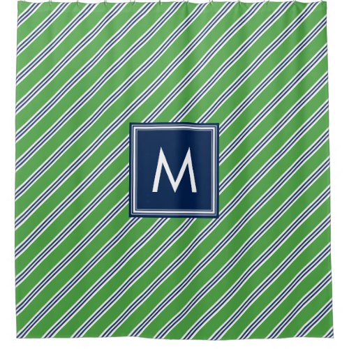 Green and Blue Preppy Stripes Shower Curtain