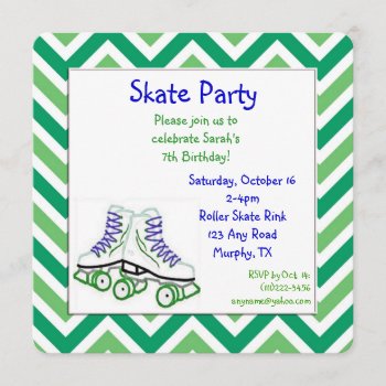 Green And Blue Roller Skate Birthday Invitation by Lilleaf at Zazzle