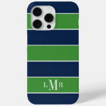 Green And Blue Rugby Stripes 3 Letter Monogram Iphone 15 Pro Max Case at Zazzle