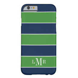 Green and Blue Rugby Stripes 3 Letter Monogram Barely There iPhone 6 Case