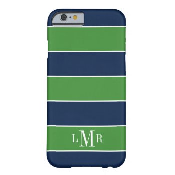 Green And Blue Rugby Stripes 3 Letter Monogram Barely There Iphone 6 Case by heartlockedcases at Zazzle