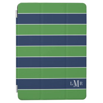 Green And Blue Rugby Stripes Monogrammed Ipad Air Cover by heartlockedcases at Zazzle