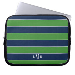 Green and Blue Rugby Stripes Monogrammed Laptop Sleeve