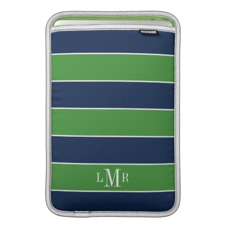 Green And Blue Rugby Stripes Monogrammed Macbook Sleeve