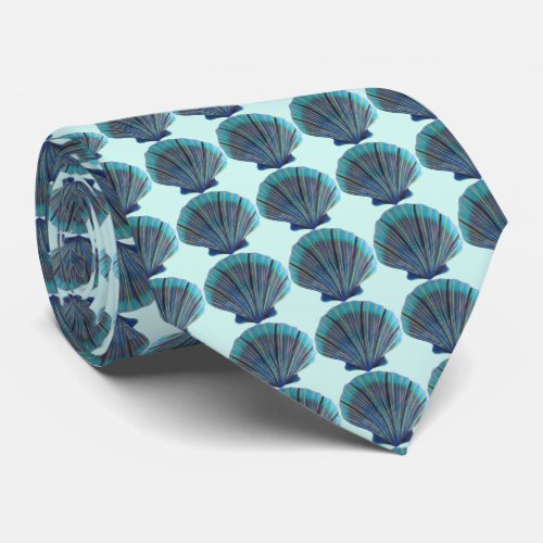 Green and Blue Scallop Shells Neck Tie