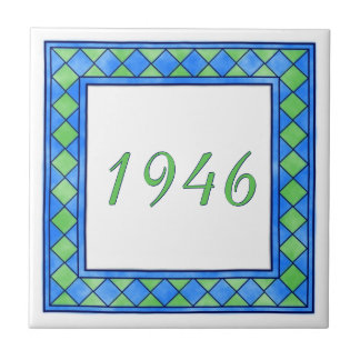 Green and Blue Small House Number Ceramic Tile
