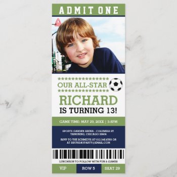 Green And Blue Soccer Ticket Birthday Invites by RenImasa at Zazzle