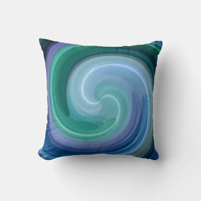 Green and Blue Spiral Abstract Art Throw Pillow (Front)