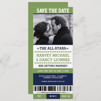 Green And Blue Sports Ticket Save The Date Invitation by RenImasa at Zazzle