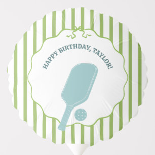 Green and Blue Striped Pickleball Birthday Party Balloon