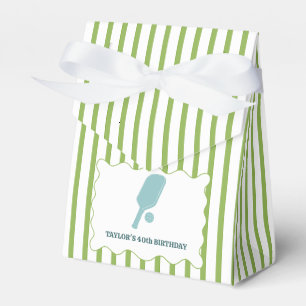 Green and Blue Striped Pickleball Birthday Party Favor Boxes