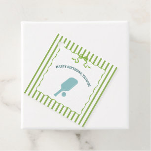 Green and Blue Striped Pickleball Birthday Party Favor Tags