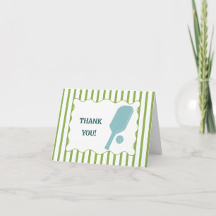 Green and Blue Striped Pickleball Birthday Party Letterpress Thank You Card