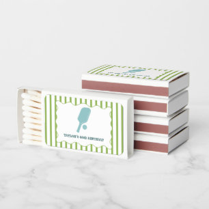 Green and Blue Striped Pickleball Birthday Party Matchboxes