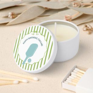 Green and Blue Striped Pickleball Birthday Party Mini Candle Favors