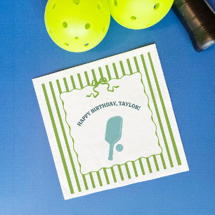 Green and Blue Striped Pickleball Birthday Party Napkins