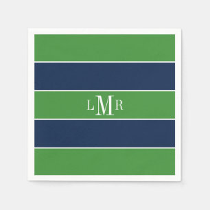 Green and Blue Stripes and Monogram Napkins