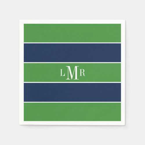 Green and Blue Stripes and Monogram Napkins