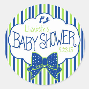 Green and Blue Stripes Baby Shower Classic Round Sticker