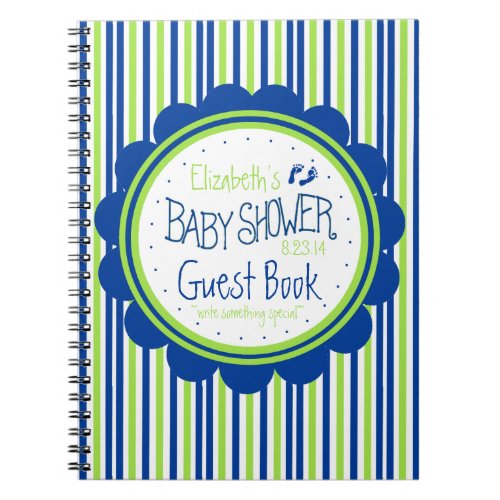 Green and Blue Stripes Baby Shower Guest Book_ Notebook