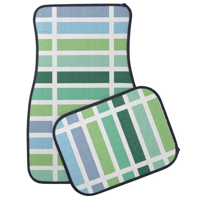 Green and Blue Stripes Car Floor Mat (Set)