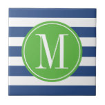 Green And Blue Stripes Custom Monogram Ceramic Tile at Zazzle
