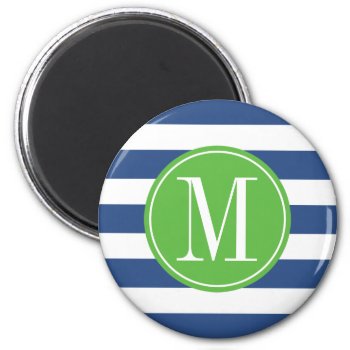 Green And Blue Stripes Custom Monogram Magnet by DreamyAppleDesigns at Zazzle