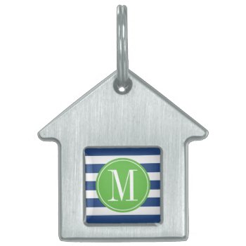 Green And Blue Stripes Custom Monogram Pet Tag by DreamyAppleDesigns at Zazzle