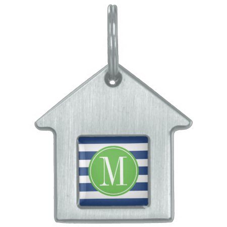 Green And Blue Stripes Custom Monogram Pet Tag