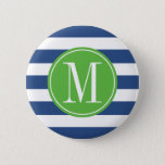 Green And Blue Stripes Custom Monogram Pinback Button at Zazzle
