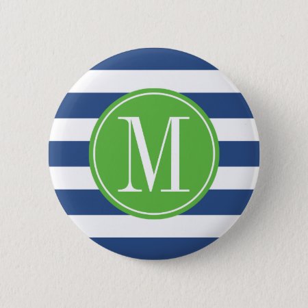 Green And Blue Stripes Custom Monogram Pinback Button
