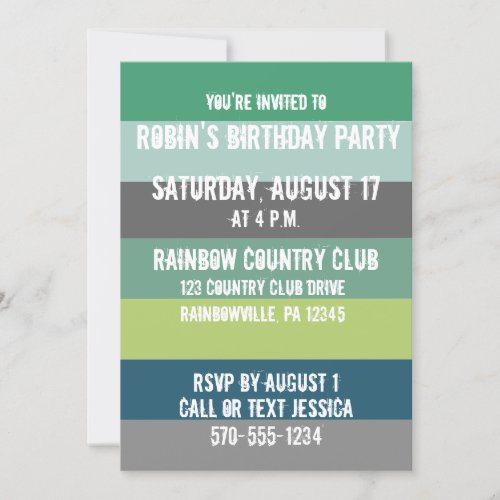 Green and Blue Stripes Custom Party Invitation