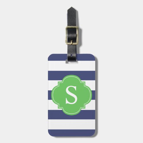 Green and Blue Stripes Monogrammed Luggage Tag