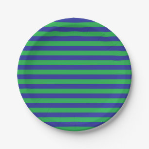 Green and Blue Stripes Paper Plates