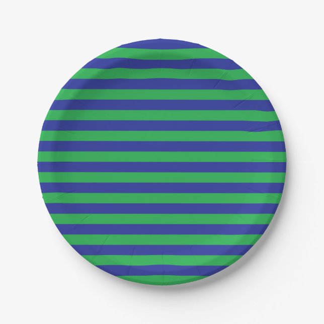 Green and Blue Stripes Paper Plates (Front)